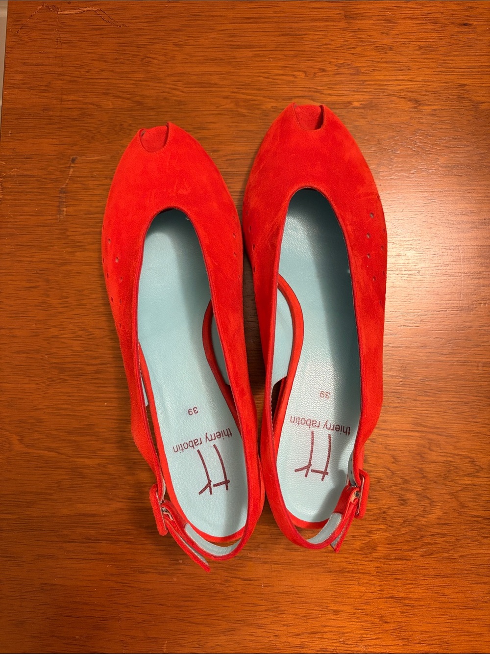 Thierry Rabotin Red Suede Wedge Slingbacks